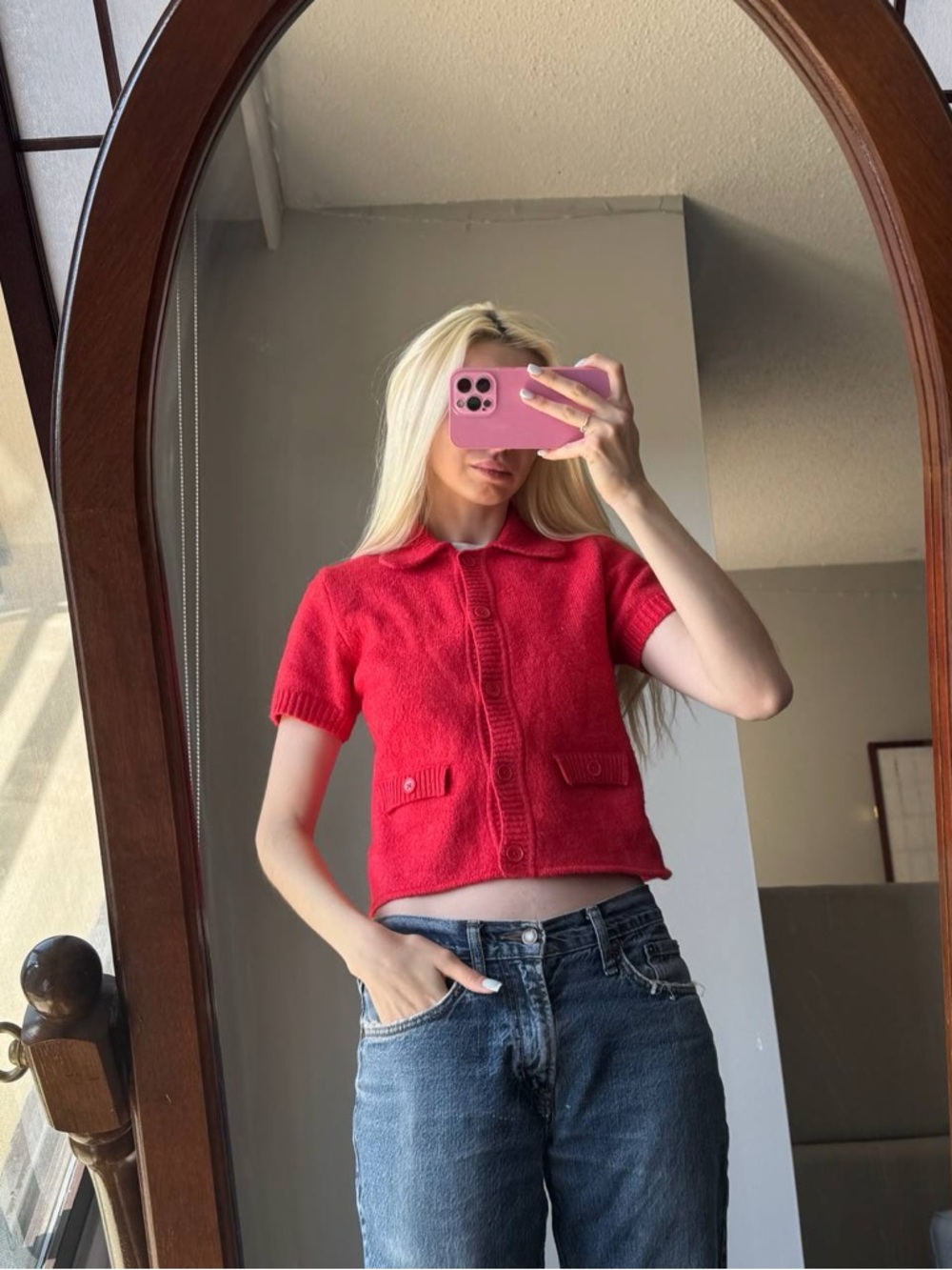 H&M Red Knit Button-Up Cardigan